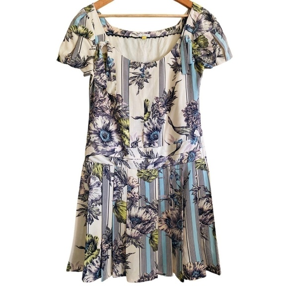 Anthropologie Dresses & Skirts - ANTHROPOLOGIE LEIFSDOTTIR 100% Silk Retro Drop Waist Feminine Floral Dress Sz 6
